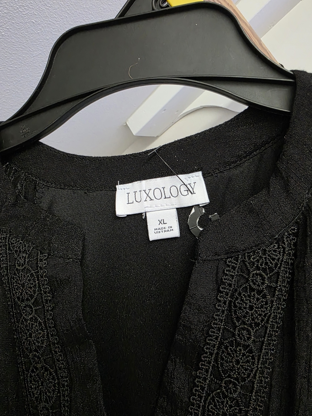 Luxology Black Embroidered Split-Neck Dress